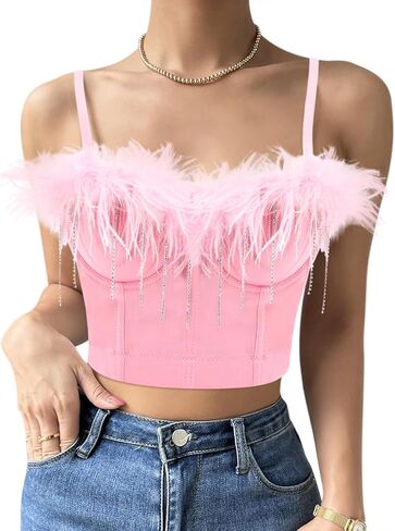 Testudineus Women Sexy Tassel Chain Bustier Corset Crop Top Adjustable Cage Bra Vest for Festivals, Raves, Clubwear in Saudi Arabia