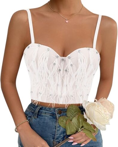 Testudineus Women Sexy Tassel Chain Bustier Corset Crop Top Adjustable Cage Bra Vest for Festivals, Raves, Clubwear in Saudi Arabia