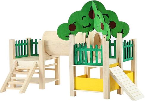 Dwarf Hamster Houses and Hideouts, Rat Playground Activity Platform Villa with Tube Tunnel Climbing Ladder Natural Wooden Toys Fences and Roofs for Dwarf Mouse,Sugar Glider or Other Small Animals in Saudi Arabia