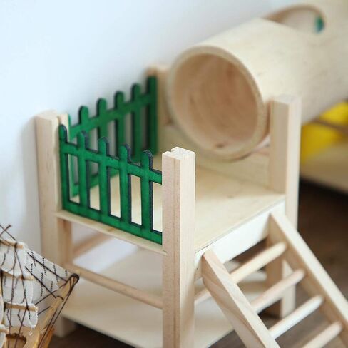 Dwarf Hamster Houses and Hideouts, Rat Playground Activity Platform Villa with Tube Tunnel Climbing Ladder Natural Wooden Toys Fences and Roofs for Dwarf Mouse,Sugar Glider or Other Small Animals in Saudi Arabia