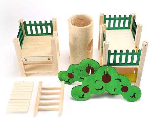 Dwarf Hamster Houses and Hideouts, Rat Playground Activity Platform Villa with Tube Tunnel Climbing Ladder Natural Wooden Toys Fences and Roofs for Dwarf Mouse,Sugar Glider or Other Small Animals in Saudi Arabia