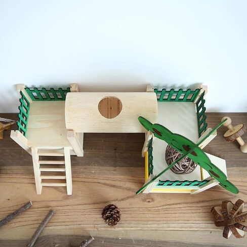 Dwarf Hamster Houses and Hideouts, Rat Playground Activity Platform Villa with Tube Tunnel Climbing Ladder Natural Wooden Toys Fences and Roofs for Dwarf Mouse,Sugar Glider or Other Small Animals in Saudi Arabia
