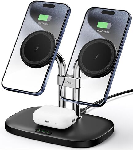 SwanScout Wireless Charger for iPhone, Dual Magnetic Charger for iPhone 15/14/13/12 Series, Charging Station for AirPods Pro 2nd/Pro, AirPods 3rd/2nd (Black) in Kuwait