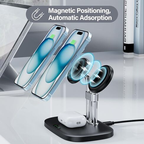 SwanScout Wireless Charger for iPhone, Dual Magnetic Charger for iPhone 15/14/13/12 Series, Charging Station for AirPods Pro 2nd/Pro, AirPods 3rd/2nd (Black) in Kuwait