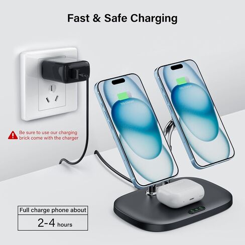 SwanScout Wireless Charger for iPhone, Dual Magnetic Charger for iPhone 15/14/13/12 Series, Charging Station for AirPods Pro 2nd/Pro, AirPods 3rd/2nd (Black) in Kuwait