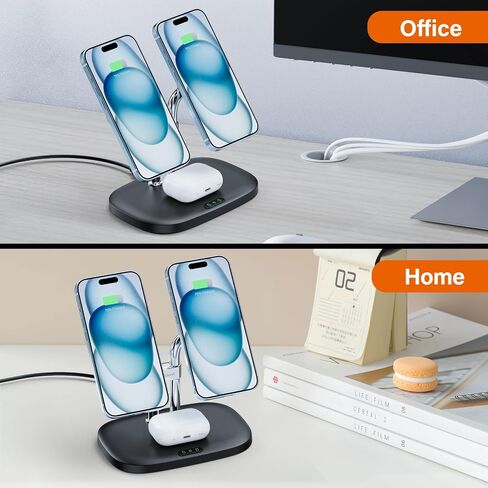 SwanScout Wireless Charger for iPhone, Dual Magnetic Charger for iPhone 15/14/13/12 Series, Charging Station for AirPods Pro 2nd/Pro, AirPods 3rd/2nd (Black) in Kuwait
