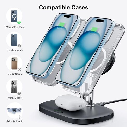 SwanScout Wireless Charger for iPhone, Dual Magnetic Charger for iPhone 15/14/13/12 Series, Charging Station for AirPods Pro 2nd/Pro, AirPods 3rd/2nd (Black) in Kuwait