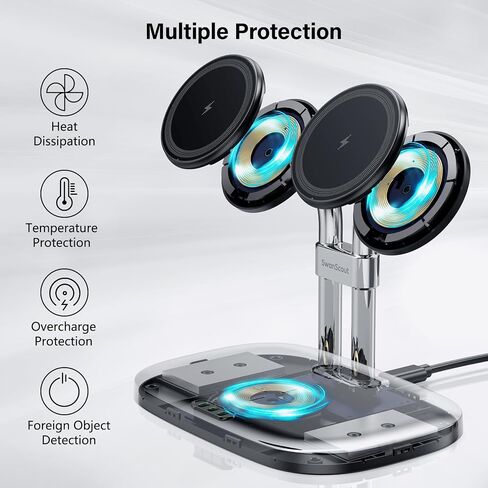 SwanScout Wireless Charger for iPhone, Dual Magnetic Charger for iPhone 15/14/13/12 Series, Charging Station for AirPods Pro 2nd/Pro, AirPods 3rd/2nd (Black) in Kuwait