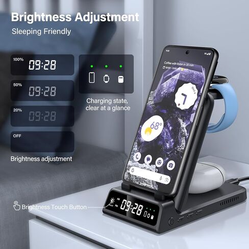 شاحن SwanScout اللاسلكي لساعة Google Pixel 1 إصدار 2023 فقط، محطة شحن لاسلكية محمولة 3 في 1 حامل لـ Google Pixel 8 Pro/8/Fold/Pixel 7/7A/7 Pro/6/6 Pro/5/4/3/ اكس ال، بكسل بودز برو in Kuwait