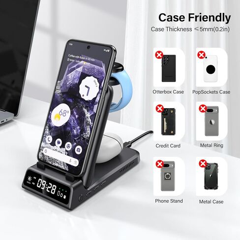 شاحن SwanScout اللاسلكي لساعة Google Pixel 1 إصدار 2023 فقط، محطة شحن لاسلكية محمولة 3 في 1 حامل لـ Google Pixel 8 Pro/8/Fold/Pixel 7/7A/7 Pro/6/6 Pro/5/4/3/ اكس ال، بكسل بودز برو in Kuwait