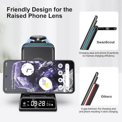شاحن SwanScout اللاسلكي لساعة Google Pixel 1 إصدار 2023 فقط، محطة شحن لاسلكية محمولة 3 في 1 حامل لـ Google Pixel 8 Pro/8/Fold/Pixel 7/7A/7 Pro/6/6 Pro/5/4/3/ اكس ال، بكسل بودز برو in Kuwait