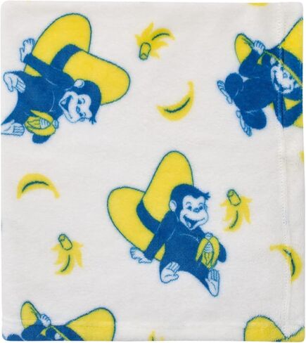 nojo Welcome to The Universe Baby Curious George White, Navy and Yellow Hat and Bananas Super Soft Baby Blanket, One Size, 1.0 Count (7719501R) in Kuwait