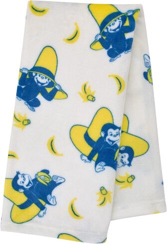 nojo Welcome to The Universe Baby Curious George White, Navy and Yellow Hat and Bananas Super Soft Baby Blanket, One Size, 1.0 Count (7719501R) in Kuwait