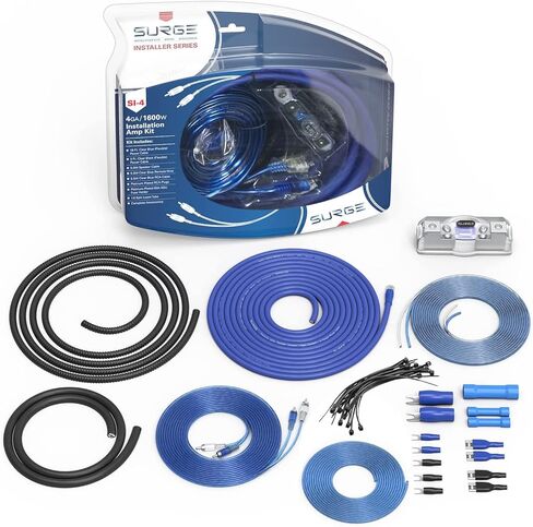 مجموعة أسلاك مكبر الصوت من سلسلة Surge - مجموعة 4 قياس أمبير - مجموعة أسلاك AWG Amp ذات المواصفات الحقيقية - 1600 واط 4 سلك قياس مع حامل مصهر ANL صغير 100 أمبير طقم أسلاك صوت السيارة - تركيب مكبر للصوت للحصول على صوت رائع للسيارة in Kuwait