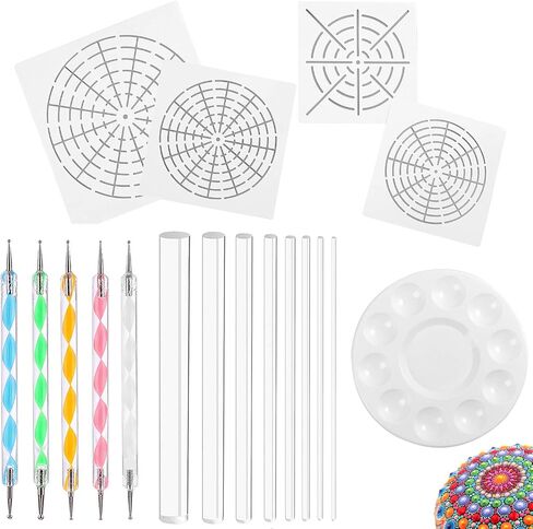 Whaline 18 Set Art Dotting Tools Mandala Dotting Tools Including 4 Mandala Stencils, 8 x Acrylic Rods, Paint Tray and 5 Double Sided Dotting Tools in Saudi Arabia