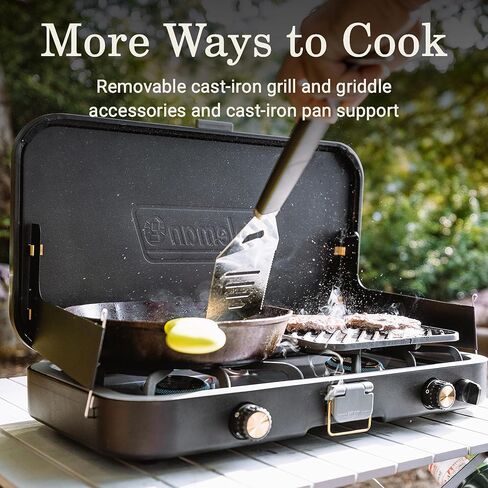 Coleman 1900 Collection 3-in-1 Propane Camping Stove, Portable Gas Stove with Matchless Lighting, Cast Iron Griddle & Grill Grates, & 24,000 BTUs of Power for Camping, Tailgating, Grilling & More in Saudi Arabia