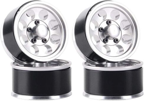 WONFAST 4 قطع 1.55 بوصة معدنية Beadlock Wheels Hub RC سبائك الألومنيوم عجلة حافة بديلة لسيارة 1/10 RC الزاحفة D90 TF2 Tamiya CC01 CC02 LC70 LC80 ترقية أجزاء (فضي) in Kuwait