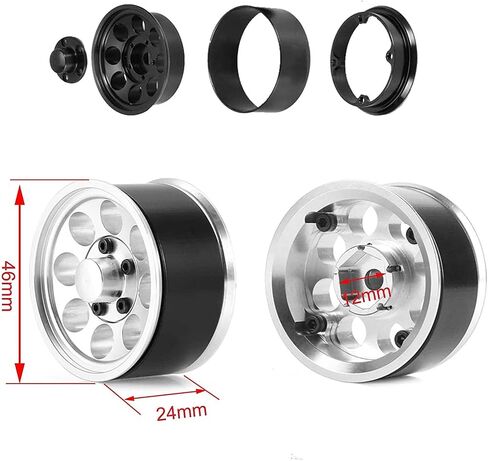 WONFAST 4 قطع 1.55 بوصة معدنية Beadlock Wheels Hub RC سبائك الألومنيوم عجلة حافة بديلة لسيارة 1/10 RC الزاحفة D90 TF2 Tamiya CC01 CC02 LC70 LC80 ترقية أجزاء (فضي) in Kuwait