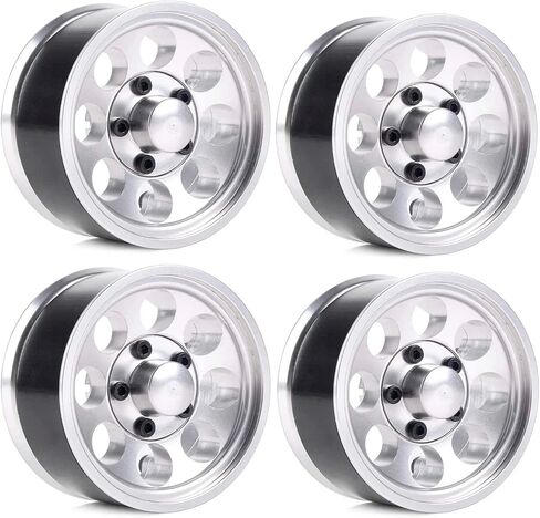 WONFAST 4 قطع 1.55 بوصة معدنية Beadlock Wheels Hub RC سبائك الألومنيوم عجلة حافة بديلة لسيارة 1/10 RC الزاحفة D90 TF2 Tamiya CC01 CC02 LC70 LC80 ترقية أجزاء (فضي) in Kuwait