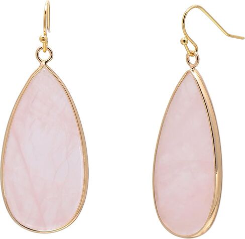 14K Yellow Gold Edged Stone Green Amazonite Flat Drop Earrings for Women in Saudi Arabia