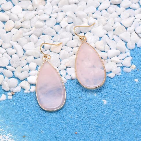 14K Yellow Gold Edged Stone Green Amazonite Flat Drop Earrings for Women in Saudi Arabia