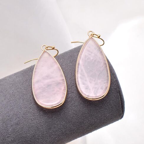 14K Yellow Gold Edged Stone Green Amazonite Flat Drop Earrings for Women in Saudi Arabia