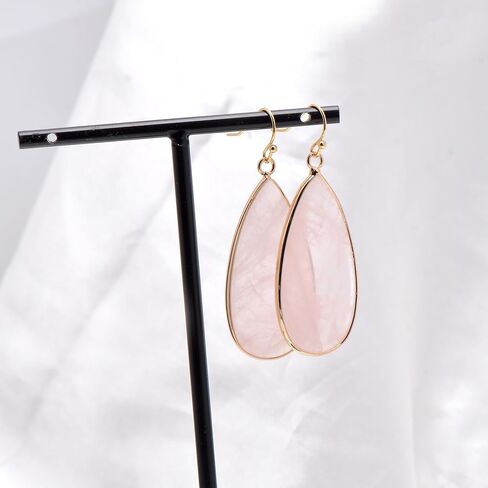 14K Yellow Gold Edged Stone Green Amazonite Flat Drop Earrings for Women in Saudi Arabia