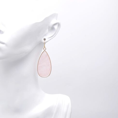 14K Yellow Gold Edged Stone Green Amazonite Flat Drop Earrings for Women in Saudi Arabia
