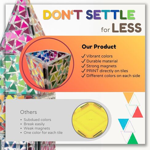 Creatiles Rainbow Mosaic Magnetic Tiles: 52 Pieces Modern Colors, STEM Education - Vibrant Building Blocks Toy for Imaginative Play and Learning - Best Gift for Kids Ages 3 4 5 6 7 8 9 10+ in Kuwait