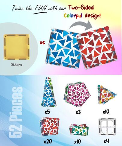 Creatiles Rainbow Mosaic Magnetic Tiles: 52 Pieces Modern Colors, STEM Education - Vibrant Building Blocks Toy for Imaginative Play and Learning - Best Gift for Kids Ages 3 4 5 6 7 8 9 10+ in Kuwait