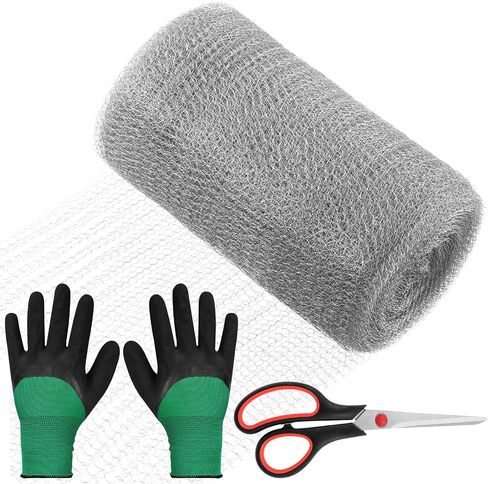 Swpeet 3Pcs 5" x 50FT Wire Mesh Hole Fill Fabric with Scissors and Anti-scretch Gloves, Stainless Steel Wire Mesh Roll, Flexible Stretchy Mesh Fabric Ideal for Garden House and DIY in Saudi Arabia