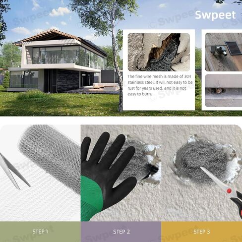 Swpeet 3Pcs 5" x 50FT Wire Mesh Hole Fill Fabric with Scissors and Anti-scretch Gloves, Stainless Steel Wire Mesh Roll, Flexible Stretchy Mesh Fabric Ideal for Garden House and DIY in Saudi Arabia