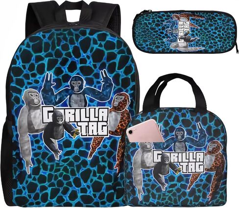 cartoon Gorilla Teens Primary School Backpack Set With Lunch Box Pencil Case Elementary Daypack Knapsack College Bookbag Laptop Bag gifts in Saudi Arabia