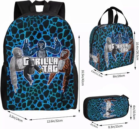 cartoon Gorilla Teens Primary School Backpack Set With Lunch Box Pencil Case Elementary Daypack Knapsack College Bookbag Laptop Bag gifts in Saudi Arabia