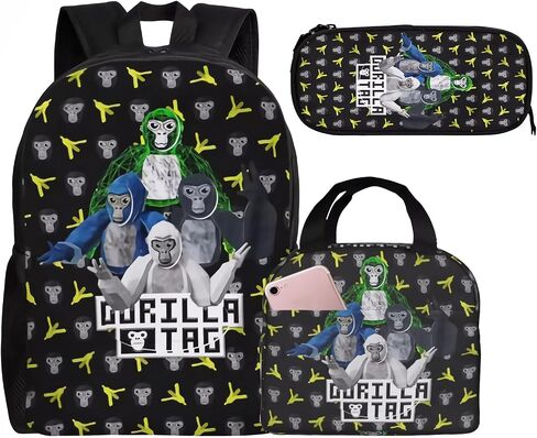 cartoon Gorilla Teens Primary School Backpack Set With Lunch Box Pencil Case Elementary Daypack Knapsack College Bookbag Laptop Bag gifts in Saudi Arabia