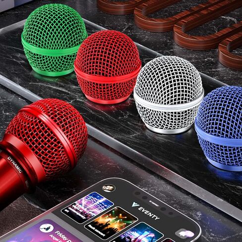 Facmogu 4 قطع رؤوس ميكروفون شبكية، استبدال رأس الميكروفون Beta58A، رأس كرة شبكية للميكروفون مع رغوة داخلية، غطاء رأس ميكروفون لاسلكي من الفولاذ Beta 58A، شواية رأس ميكروفون دائرية - متعددة الألوان in Kuwait