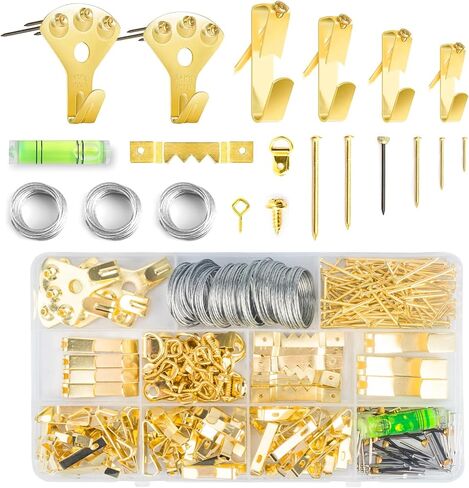 Picture Hanging Assortment Kit, 330PCS Picture Hanging Kit, Picture Hangers, Picture Hanging Hooks, with Sawtooth, Screw Eyes, D Rings, Nails, Screws, Steel Wire,10-100lb Frame Hanging Hardware in Kuwait