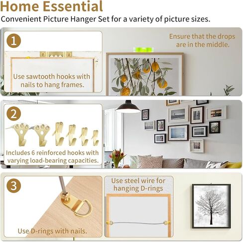 Picture Hanging Assortment Kit, 330PCS Picture Hanging Kit, Picture Hangers, Picture Hanging Hooks, with Sawtooth, Screw Eyes, D Rings, Nails, Screws, Steel Wire,10-100lb Frame Hanging Hardware in Kuwait