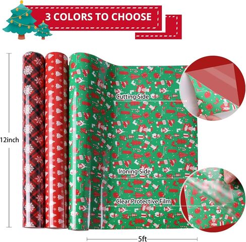 HTVRONT Christmas HTV Heat Transfer Vinyl - 2 Rolls 10" x 5ft Buffalo Plaid Christmas HTV Vinyl Bundle, Red Black and Black White Plaid Iron on Vinyl for Cricut and Christmas Decorations in Saudi Arabia