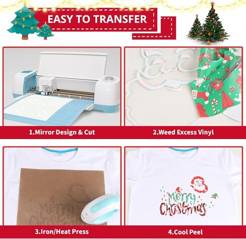 HTVRONT Christmas HTV Heat Transfer Vinyl - 2 Rolls 10" x 5ft Buffalo Plaid Christmas HTV Vinyl Bundle, Red Black and Black White Plaid Iron on Vinyl for Cricut and Christmas Decorations in Saudi Arabia