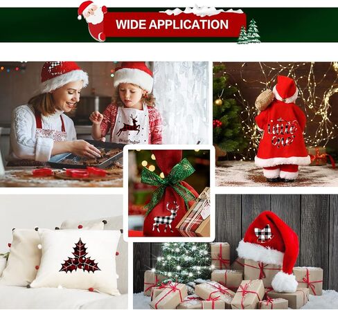 HTVRONT Christmas HTV Heat Transfer Vinyl - 2 Rolls 10" x 5ft Buffalo Plaid Christmas HTV Vinyl Bundle, Red Black and Black White Plaid Iron on Vinyl for Cricut and Christmas Decorations in Saudi Arabia