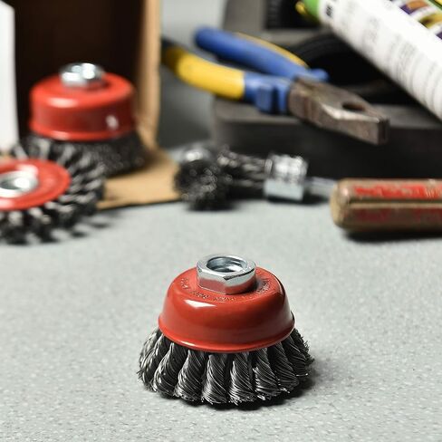 ET018 3 inch Wire Wheel Brush,Twisted Knotted Cup Brush for Grinders,Rust Removal,Heavy Cleaning Rust,Stripping and Abrasive, for Angle Grinder, 2 Pack in Kuwait