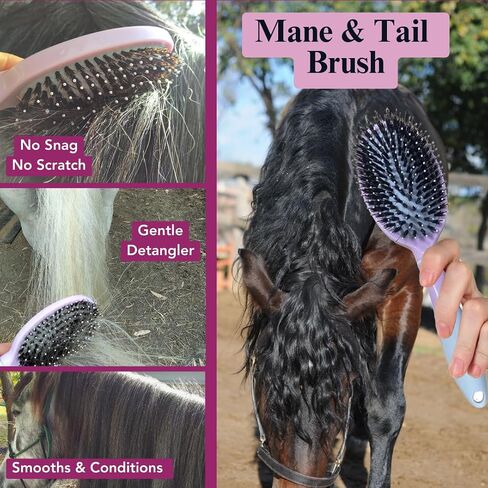 Mane & Tail Horse Grooming Brush, Natural Bristles & Nylon Pins, Detangles & Conditions Thick, Curly or Fine Equine Hair in Saudi Arabia