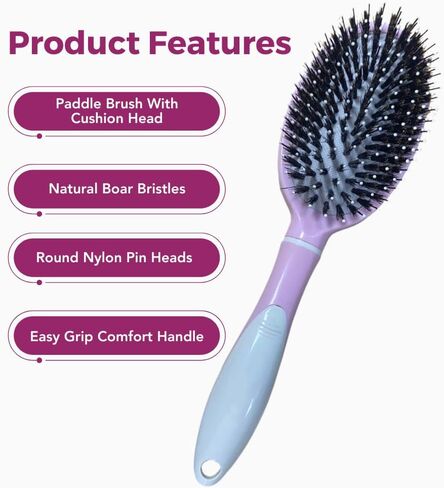 Mane & Tail Horse Grooming Brush, Natural Bristles & Nylon Pins, Detangles & Conditions Thick, Curly or Fine Equine Hair in Saudi Arabia