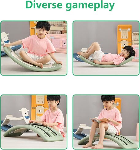 Children's Balance Rocking Board Convertible to Rocking Horse Sturdy Plastic Montessori Toys Suitable for Children's Yoga Stimulates the vestibular system Maximum load-bearing 150LB (Green) in Kuwait