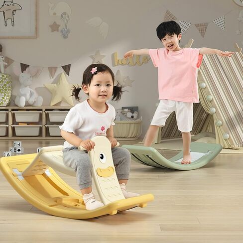 Children's Balance Rocking Board Convertible to Rocking Horse Sturdy Plastic Montessori Toys Suitable for Children's Yoga Stimulates the vestibular system Maximum load-bearing 150LB (Green) in Kuwait