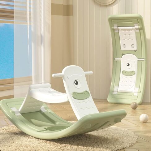 Children's Balance Rocking Board Convertible to Rocking Horse Sturdy Plastic Montessori Toys Suitable for Children's Yoga Stimulates the vestibular system Maximum load-bearing 150LB (Green) in Kuwait