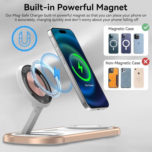 3 in 1 Wireless Charger for iPhone, Magnetic Foldable Charging Station for Magsafe for iPhone 15/14/13/12/Pro Max/Pro/Mini/Plus, Apple Watch 9/8/7/SE/6/5/4/3/2/1/Ultra2/Ultra, AirPods pro/2/3 (Black) in Saudi Arabia