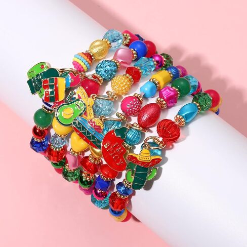 BSJELL 5 Pack Beaded Bracelet Stackable Christmas Thanksgiving St. Patrick’s Day Valentine's Day Beaded Stretch Bracelet Holiday Charm Bracelets Festive Jewelry Gifts for Women in Saudi Arabia