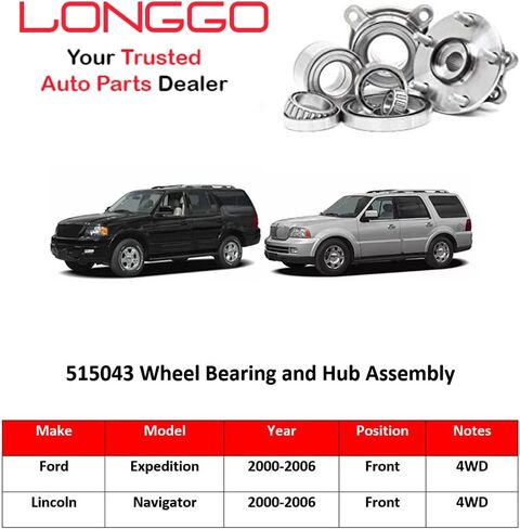 [مجموعة من 2] Longgo 515043 محور العجلة الأمامية ومجموعة المحمل متوافقة مع 4WD 4x4 2000-2006 Ford Expedition، 00-06 Lincoln Navigator - 6 عروات مع ABS in Kuwait